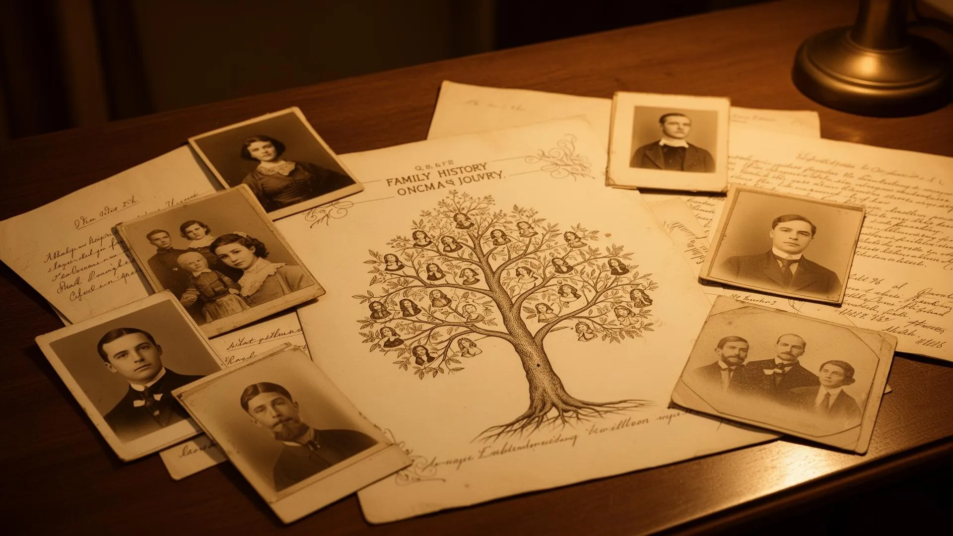 Vintage family history documents and photographs